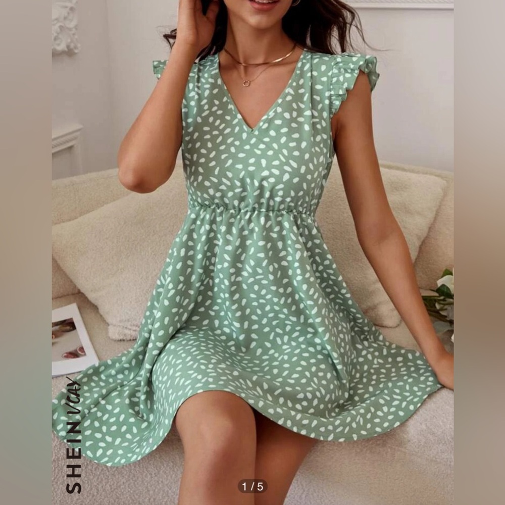 Women’s Green Dress with white polkadots